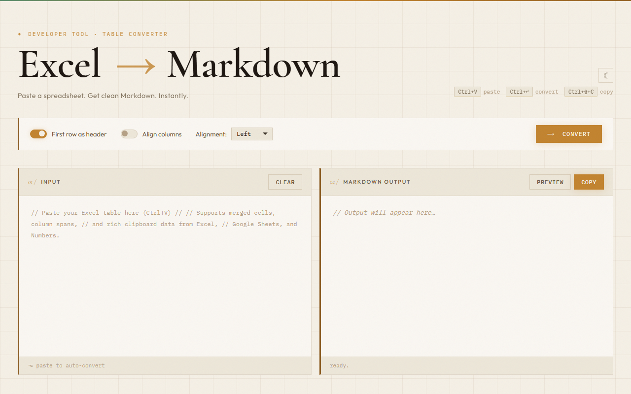ExcelToMarkdown screenshot